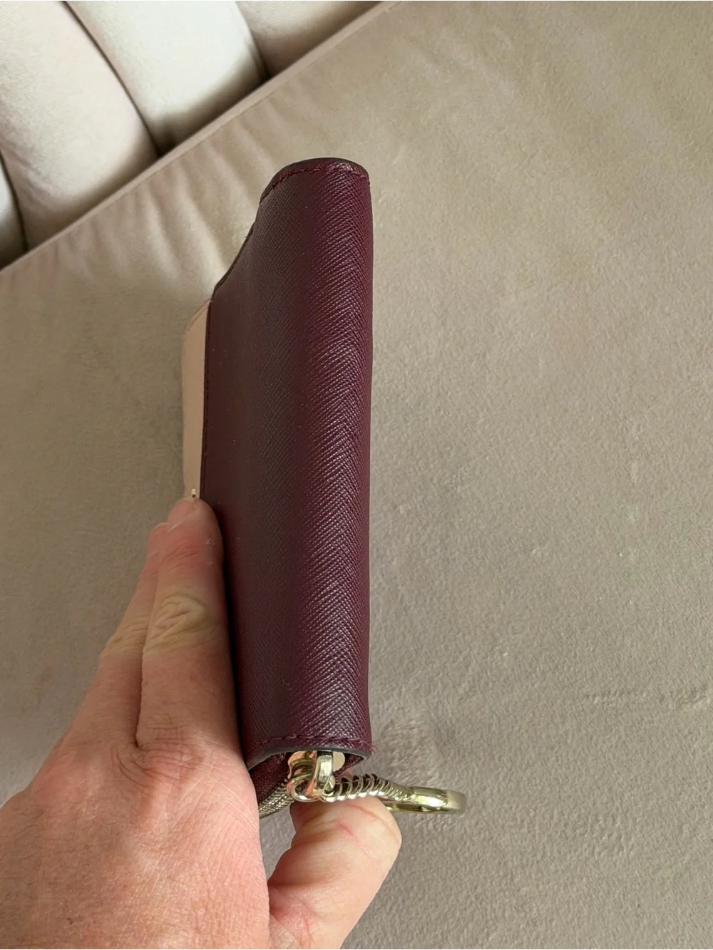 Kate Spade WLRU5425 Burgundy Blush Saffiano Leather Zip Around Bifold Wallet